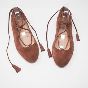 Madewell Inga Lace Up Flats Suede Rust, Size 11